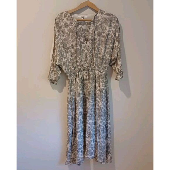 Derek Lam Silk Ivory/Black Floral Lace-Up Cutout Sleeve Midi Slip- On Dress Sz 2 - Picture 1 of 6